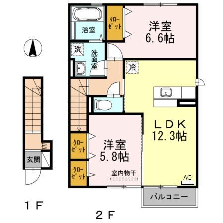 マイ ローズコートII(2LDK/2階)の間取り写真