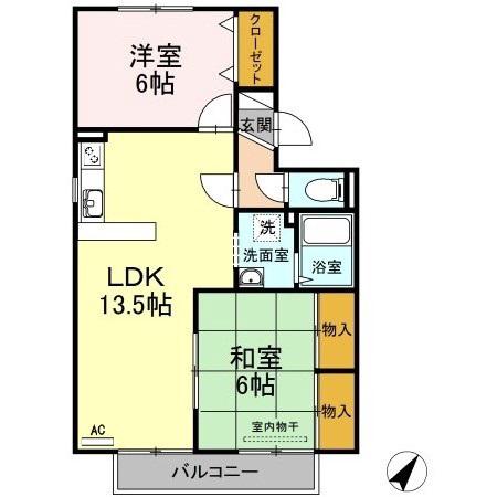 ルレーブ・KC棟(2LDK/2階)の間取り写真