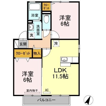 パラシオン(2LDK/2階)の間取り写真