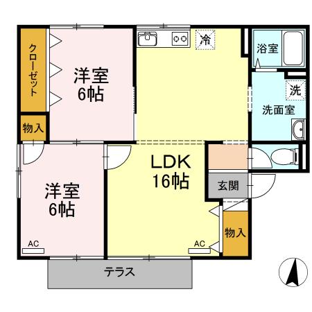 グリーンライフ福泊(2LDK/1階)の間取り写真