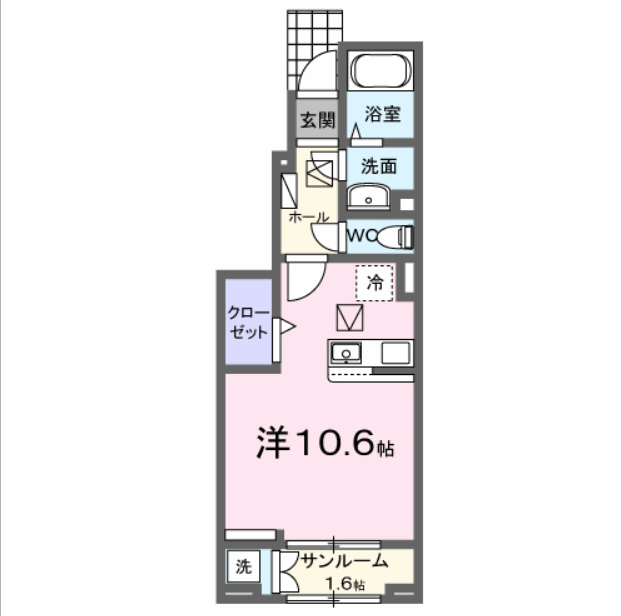 エムズガーデンB(ワンルーム/1階)の間取り写真
