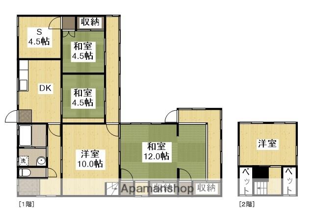 宇野線 宇野駅 徒歩72分 2階建 築55年(5DK)の間取り写真