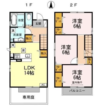 岡山県倉敷市 2階建 築13年(3LDK)の間取り写真