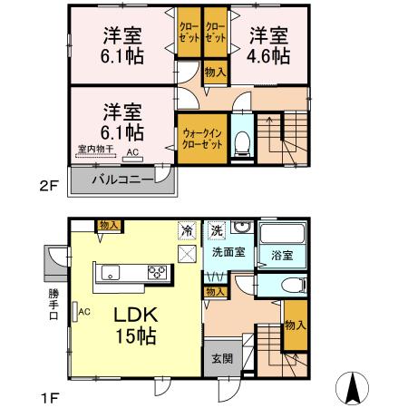岡山県倉敷市 2階建 築5年(3LDK)の間取り写真