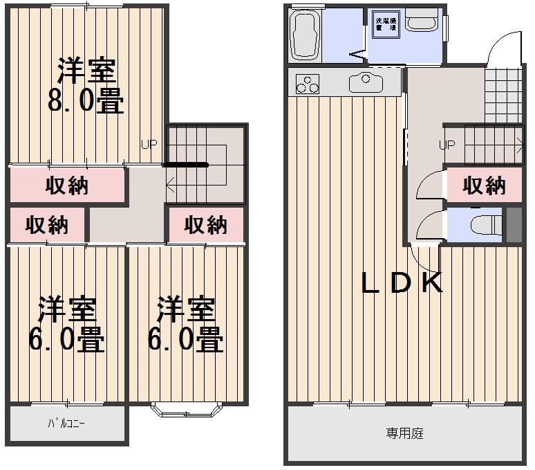 タウンスペーシア A棟(3LDK/1階)の間取り写真