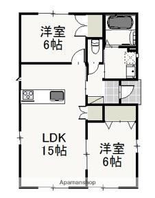 山陽本線 岡山駅 バス乗車時間：39分 若葉町バス停で下車 徒歩6分 1階建 築14年(2LDK)の間取り写真
