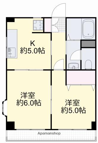 フローリス横井(2K/2階)の間取り写真