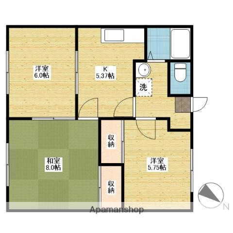 エンジェルパレスⅡ棟(3K/1階)の間取り写真