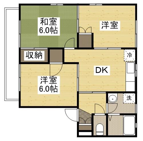 メゾニティーブラッサムC(3DK/2階)の間取り写真