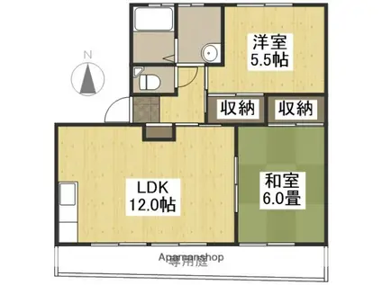 サンライフ粒江(2LDK/1階)の間取り写真