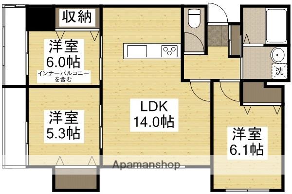 ベンハウス伊福町(3LDK/6階)の間取り写真