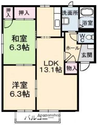 コーポアルカディアA棟(2LDK/2階)の間取り写真