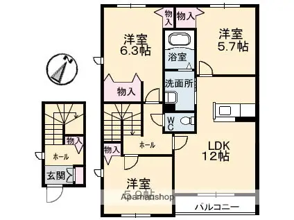 アルトーレ カーサ B棟(3LDK/2階)の間取り写真