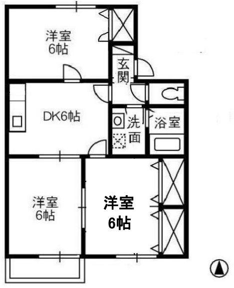 エスポワール都ⅡB棟(3DK/2階)の間取り写真