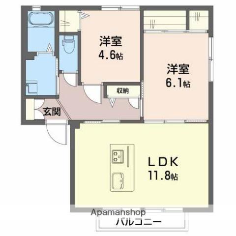 レジデンス古城 B棟(2LDK/1階)の間取り写真
