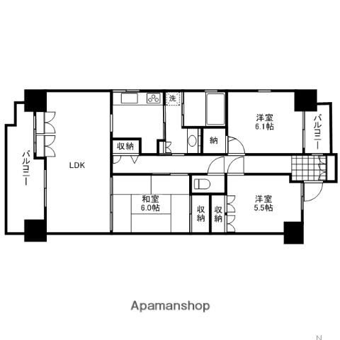 サーパス表町(3LDK/11階)の間取り写真
