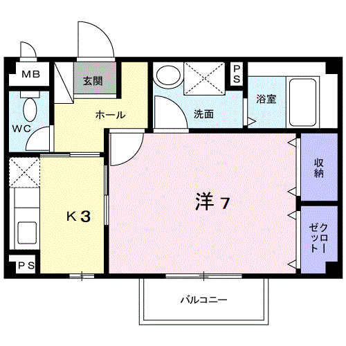 ラ・ポルト(1K/2階)の間取り写真