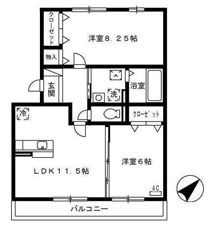 シャンヴィラージュ(2LDK/2階)の間取り写真