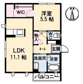 ドゥ・カショー エプ(1LDK/2階)の間取り写真