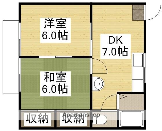 グリーンハイツ西阿知A棟(2DK/1階)の間取り写真