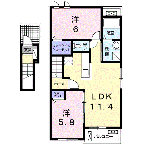 サンファミリーB(2LDK/2階)の間取り写真