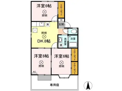 ファミーユメイB(3DK/1階)の間取り写真