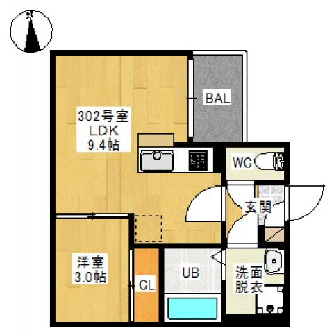 REGALEST 東島田Ⅰ(1LDK/3階)の間取り写真