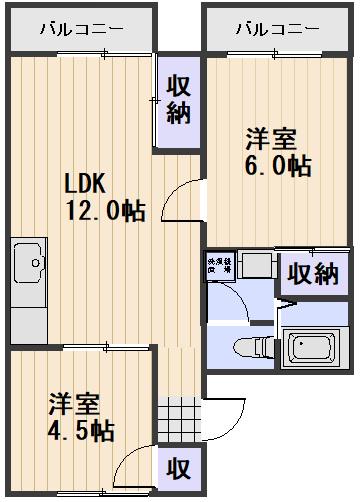 グリーンハイツ福富B(2LDK/2階)の間取り写真