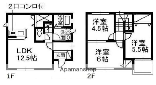 山陽本線 西阿知駅 徒歩18分 2階建 築17年(3LDK)の間取り写真