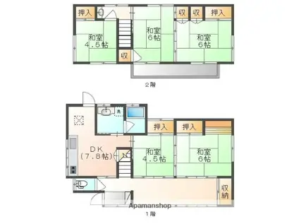 津山線 法界院駅 徒歩18分 2階建 築51年(5DK)の間取り写真