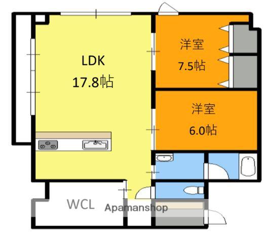 ベンハウス西川緑道公園(2LDK/5階)の間取り写真