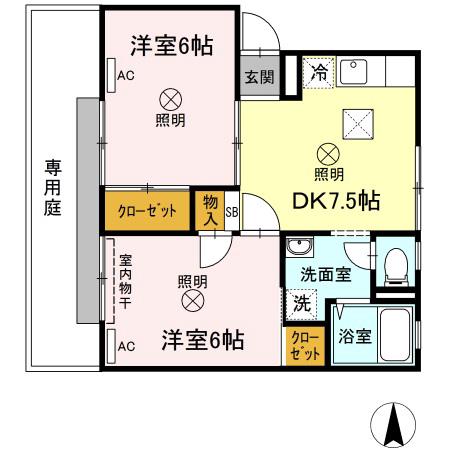 シンフォニー12(2DK/1階)の間取り写真