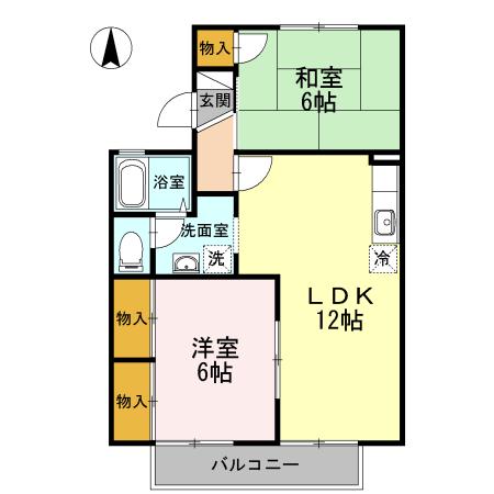 コスメティックスオオフクH棟(2LDK/2階)の間取り写真