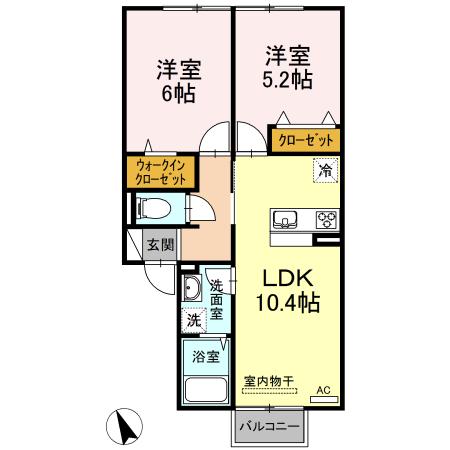 カリーノひな(2LDK/2階)の間取り写真