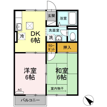 プレジールひかり(2DK/1階)の間取り写真