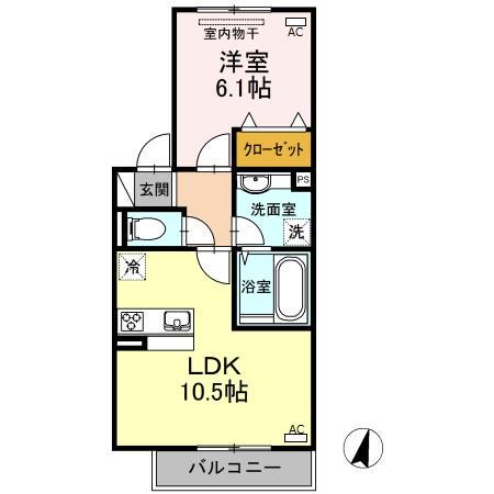 フルーレA (1LDK/2階)の間取り写真