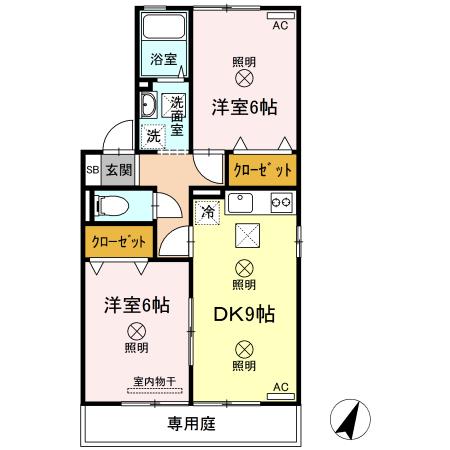 コーポセジュールB棟(2DK/1階)の間取り写真