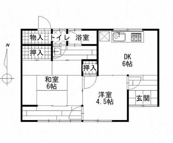 津山線 備前原駅 徒歩2分 1階建 築57年(2DK)の間取り写真