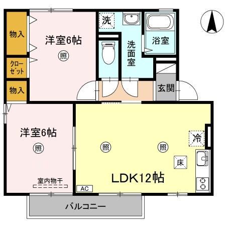 アルカディア A棟(2LDK/1階)の間取り写真