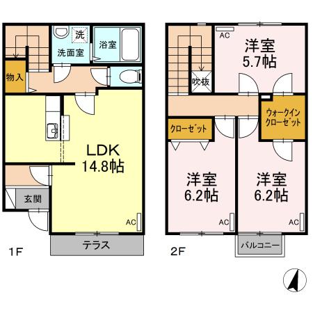 リースランド平福　Ｂ棟(3LDK)の間取り写真
