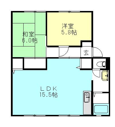 サンビレッジ浜野C棟(2LDK/1階)の間取り写真