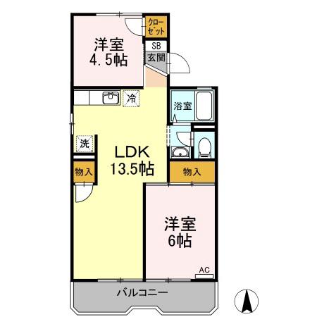 ドミール平野 A棟(2LDK/2階)の間取り写真