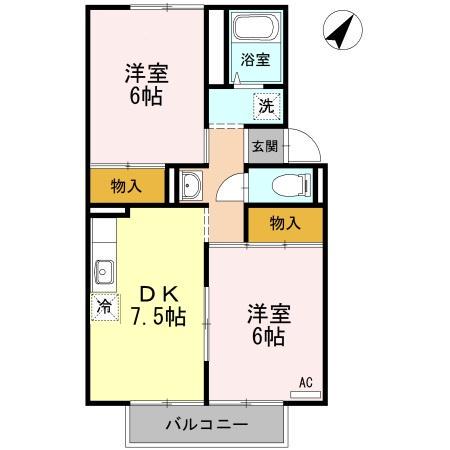 プレジールモリ(2DK/1階)の間取り写真