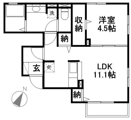 アンデルセンハウスーⅡ(1LDK/1階)の間取り写真