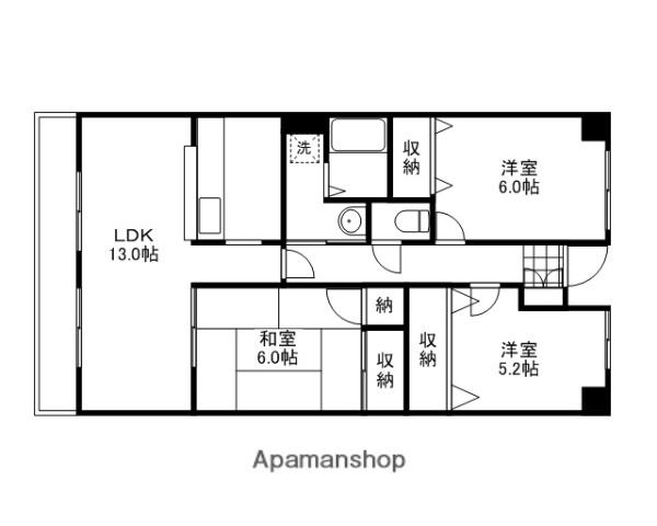 スカイパレス高柳(3LDK/4階)の間取り写真