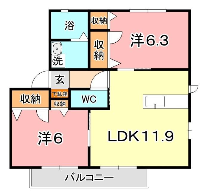 ソラティーオ(2LDK/2階)の間取り写真