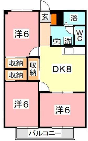 フォブールセラフィーⅠ(3DK/2階)の間取り写真