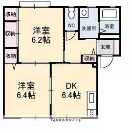 ウイングA棟(2DK/1階)の間取り写真