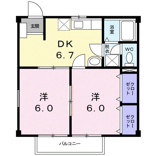 グリーンヒルズ(2DK/2階)の間取り写真