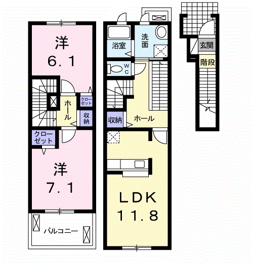 レスペヘリオスB棟(2LDK/2階)の間取り写真